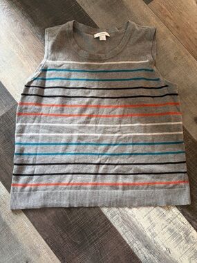 CJ Banks Striped Sleeveless Sweater Shell 1X Gray Cotton Blend